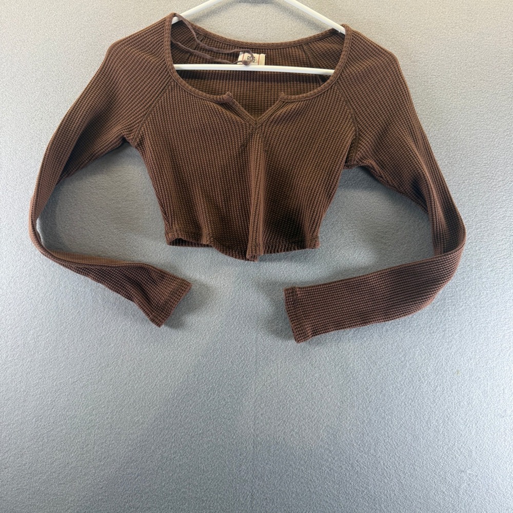 BDG Urban Outfitters Brown Waffle Knit Thermal Crop Top Notched Neck‎ Small